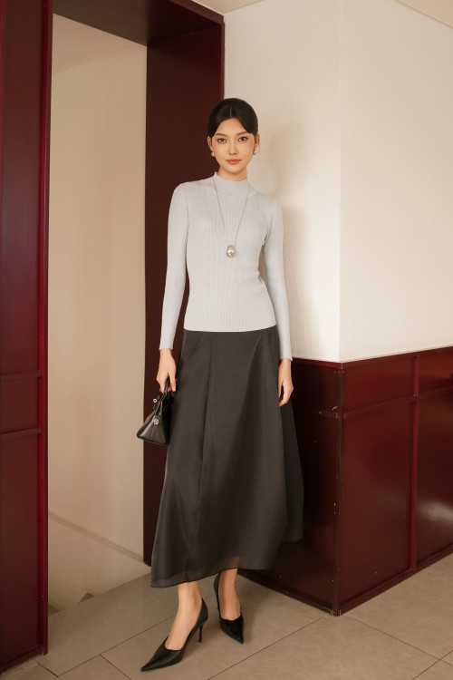 Sixdo Ligh Blue Long Sleeves Knit Blouse